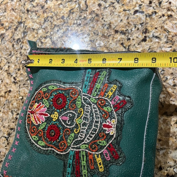 Delila Embroidered Green Skeleton Crossbody Leather Bag - Picture 10 of 11